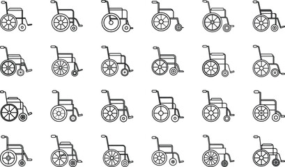 Medical and Hospital Equipment Icons Set – Bandage, Wheelchair, Mask, Bed, Syringe, Scissors, Microscope, Gloves, Nurse Cap, Tooth, Stethoscope, Scalpel, Oxygen Cylinder, Medical Tools, and Healthcare