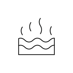 Blacklined square tub with wavy water and steam above 