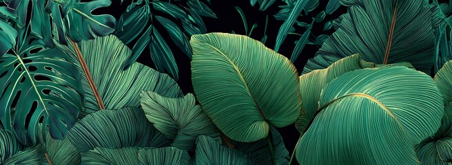Lush Tropical Foliage Abundance of Deep Green Leaves Bold Botanical Statement Nature Inspired Decorative Fine Art. Generative AI
