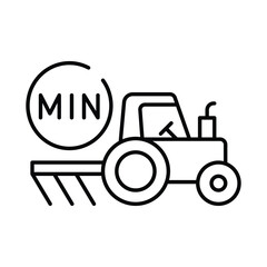 Line art icon of a tractor with a plow beside a circle with the letters MIN inside it