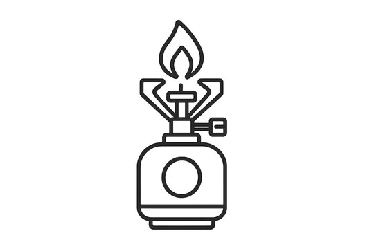 black camping stove with flame on white clip art preview