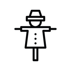 Line drawing of a scarecrow figure with hat body arms and buttons