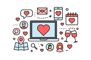 Online dating service concept banner. Love romance relationship app. Find partner online. Virtual match search. Man woman avatar profile. Vector illustration for web mobile.