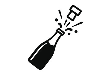 Champagne bottle pop icon. Cork explosion for celebration. New Year's Eve party. Sparkling wine toast. Success achievement concept. Anniversary opening. Alcohol drink vector graphic.