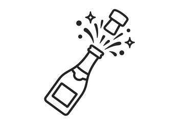 Champagne bottle popping icon. Vector graphic for celebration, party, and success. Line art illustration of a cork bursting out. New Year, anniversary, or winning concept.