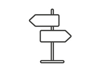 Road signpost with two arrows pointing left and right. Thin line vector icon. Metaphor for choice, decision-making, directions, crossroads, options, business strategy, and path.