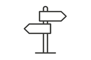 Roadpost sign with arrows pointing left and right. Vector line icon for concepts of choice, direction, and decision. Path selection, crossroads, and business strategy.