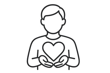 Person holding heart line icon. Symbol of charity, donation, volunteering. Concept for love, kindness, health care, support. Humanitarian aid, compassion, hope vector.