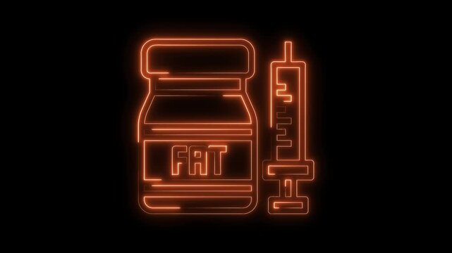 Neon orange outline of steroid vial and syringe on black background