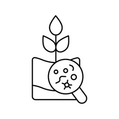 Plant with three leaves in soil magnifying glass reveals microorganisms