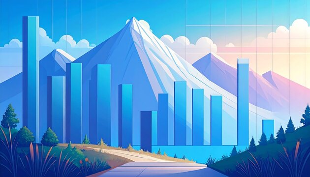Mountain landscape with city and graphs - Powered by Adobe