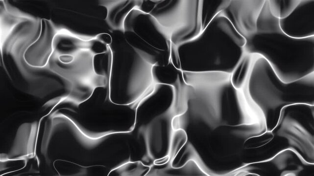 A seamless 4K motion object featuring black-and-white, liquid-metal waves with crisp highlights and soft depth. The elegant, reflective flow adds premium energy while keeping text highly legible ideal