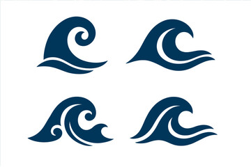 Fototapeta premium Ocean wave icon logo set, vector illustrations for sea, maritime, water sports, beach, surfing, ocean wave power, dynamic water movement, nautical symbols collection