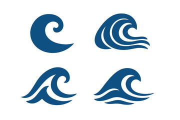 Fototapeta premium Set of Blue Wave Icon Logos, Vector Illustration of Ocean, Sea, Maritime and Water Sports Symbols, Abstract Water Splash and Surf Style Designs with Transparent Background