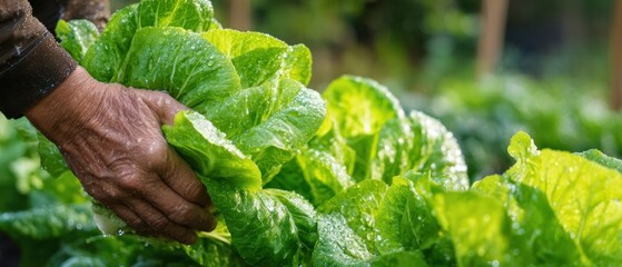 The Lettuce Harvest: Hand Picking Fresh Green Leaves in a Morning Garden