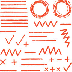 Red Line Brush Stroke Set: Pencil Underline & Crayon Textures for Graphic Design

