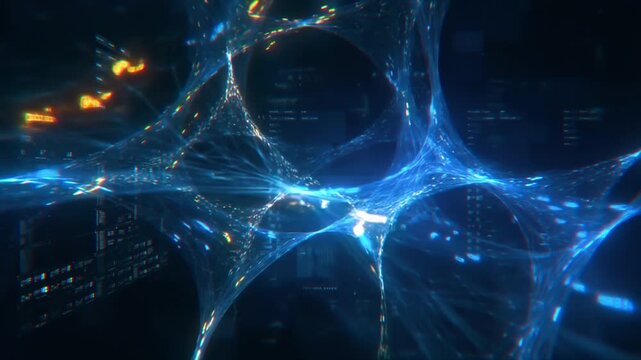 Neural Network Big Data Flow Visualization, Binary Code Matrix, AI Machine Learning Abstract Background, Quantum Computing, Cyber Security, Futuristic Technology Digital Grid, 4k