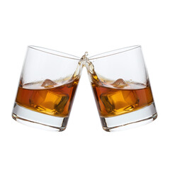 Two glasses of whiskey toasting with a splash
