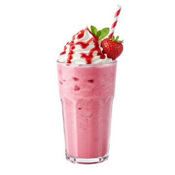 Strawberry milkshake with whipped cream and syrup