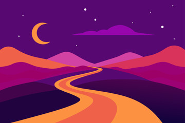 Fototapeta premium Illustration of a night landscape with moon and stars
