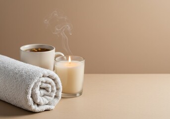 Wellness Flat Lay with Towels and Herbal Tea