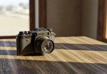 Vintage Camera Rustic Flat Lay