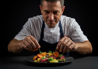 Chef Plating Colorful Vegan Dish