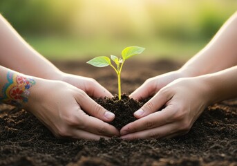 Hands Holding Green Seedling