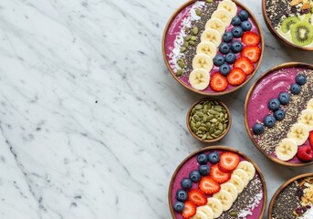 Colorful Smoothie Bowls Overhead Shot