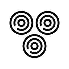 Three circular symbols each with concentric rings and a central dot