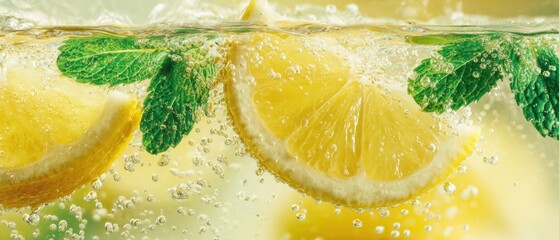 The Lemon Infused Sparkling Water with Fresh Mint Slices in Oceanic Bubbles
