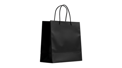 blank black shopping bag template isolated on transparent white background