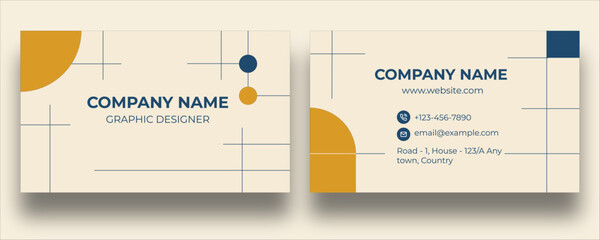 Minimalist Professional Geometry shapes Business Card Design with Cream, yellow and blue color contrast