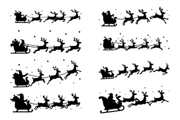 Flying Santa Silhouettes – Sleigh and Reindeer Christmas Clipart Collection