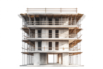 Concrete building under construction isolated on a transparent background