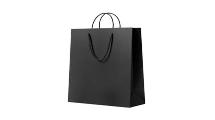 blank black shopping bag template isolated on transparent white background