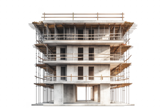 Concrete building under construction isolated on a transparent background