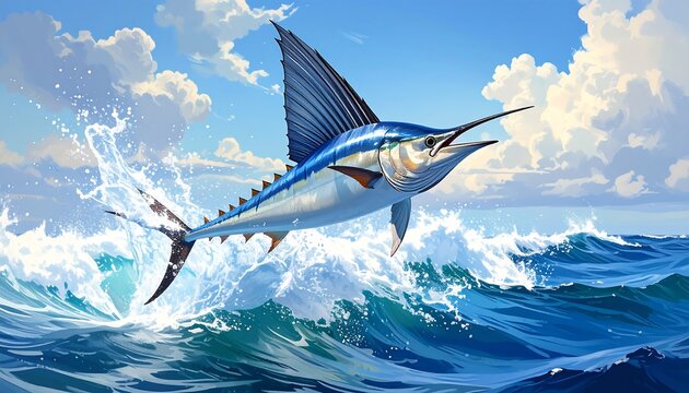Majestic marlin leaping