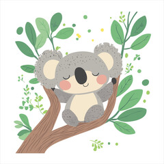 vector Cute koala sleeping in a tree