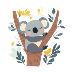 vector Cute koala sleeping in a tree