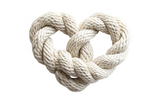 Thick braided rope heart knot isolated on a transparent background