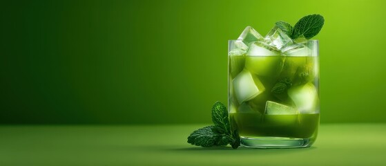 The Mint Mojito Glass: A Fresh Green Summer Cocktail with Ice Cubes