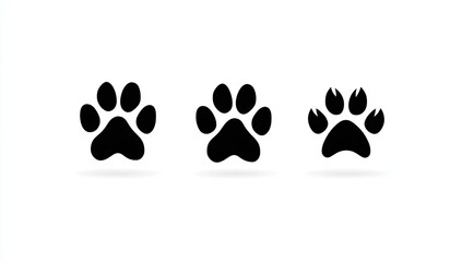 Three black paw prints isolated on white background, animal footprint concept