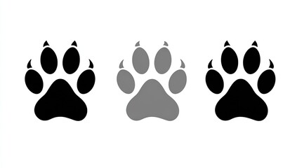 Three paw prints isolated on white background, animal footprint concept