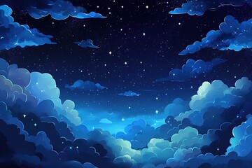 Beautiful night sky with stars and clouds in dark blue color palette