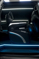 Naklejka premium Comfortable interior of a passenger bus with soft seats