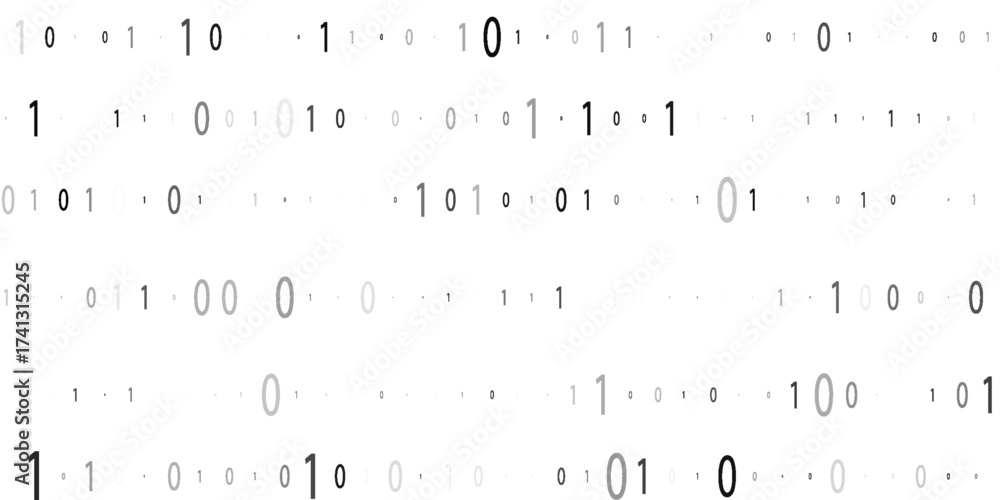Wall mural binary code black and white background with two binary digits, 0 and 1 isolated on a white backgroun