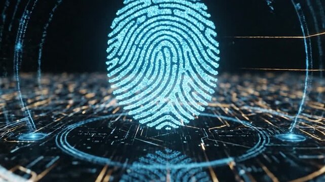 Biometric Security 3D Fingerprint and Data Network Animation
