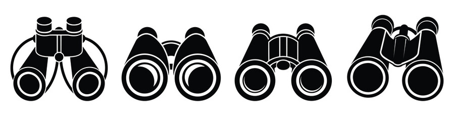 Black Binoculars Silhouette Icons Set Isolated on White Background