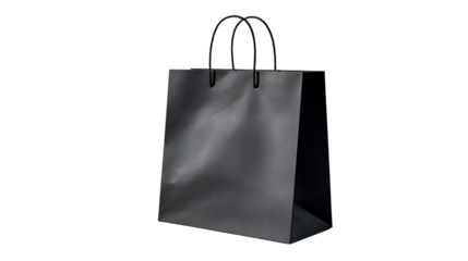 blank black shopping bag template isolated on transparent white background